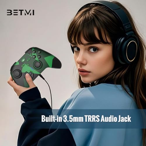 BETMI Wireless Controller Compatible with Xbox|PC, Built-in Audio Jack | Built-in Audio Jack/Macro/Turbo/Hall Effect Joysticks/2.4GHz Dongle, Compatible with Xbox One, Series X/S (Green/Black)
