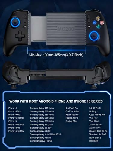 Wireless Mobile Gaming Controller, Phone Controller for iPhone/Android, Hall Joystick/Trigger, Bluetooth Handheld Gaming Controller with Programmable, No Dead Zone, Adjustable Light/Turbo, for Xbox Cloud, Steam Link