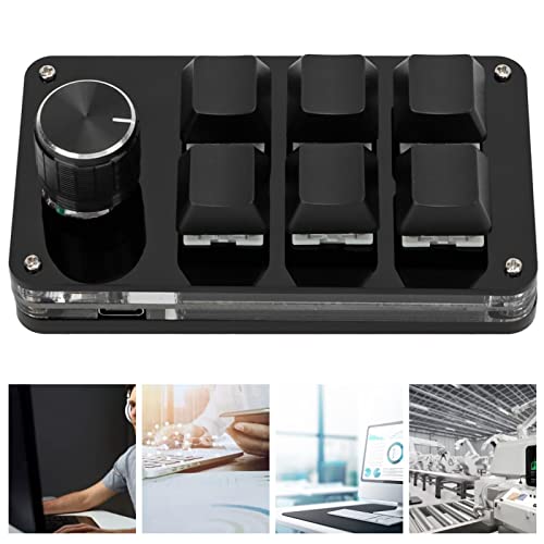 Dioche 6-Key Programmable Mechanical Keypad with Knob, USB Mini Macro Pad One-Handed Gaming Keyboard, Custom Shortcut Keyboard for PC, Type-C Plug & Play (Black)