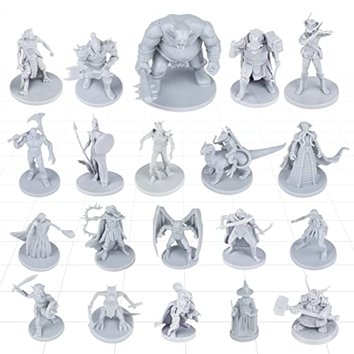 Path Gaming 20‑Piece Unpainted Miniatures Set – 28 mm Fantasy Heroes, Monsters & NPCs for Dungeons & Dragons & Pathfinder