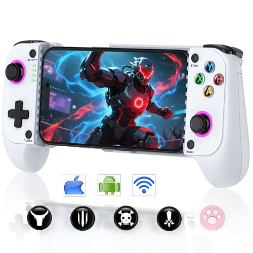 NealGamefy Phone Controller for iPhone/Android - Mobile Gaming Controller with Hall Effect Joystick, Phone Case Support,Turbo Function, Dual Vibration- Phone Controller Compatible with More Games - color: White Grey