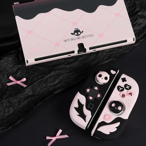 GeekShare Protective Case for Switch OLED Model,Anti-Scratch Slim Cover Case Compatible with Switch OLED Separable Soft Silicone Shell with 2 Thumb Grip Caps- Sweetheart Skull - size: for Switch OLED