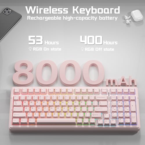 Aula F99 Wireless Silent Mechanical Keyboard, Tri-Mode 2.4GHz/BT5.0/USB-C, Hot Swappable Custom Keyboard, Pre-lubed Linear Switches, Gasket Structure RGB Backlit, Pink Gaming Keyboards for PC/Laptop - color: Pink