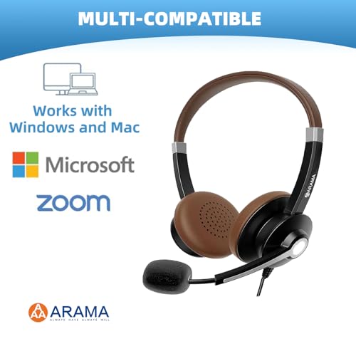 Arama USB Headset with Mic for PC, USB-C/A & 3.5mm Jack | Noise-canceling mic, Plug-and-play,Comfortable lightweight design, Stereo sound,Wide compatibility with pc/phones/tablets