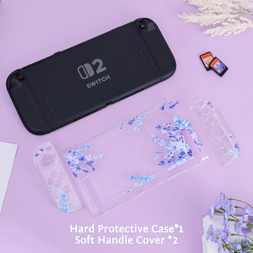 DLseego Protective Case Flower Floral Clear Switch 2 (2025), Detachable Joy-Handle Protective Case 2-Piece Split Full Wrap PC Hard Shell Anti-Scratch All-Round Protection Cover, Lavender, Purple - color: Purple 2
