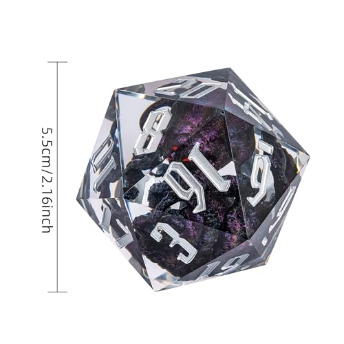 Cusdie Large D20 DND Dice 55mm with Sharp Edges, D&D 20 Sided Dice, Handmade Giant D20 for RPG, Table Games(Purple Black Octopus) - color: Purple Black Octopus