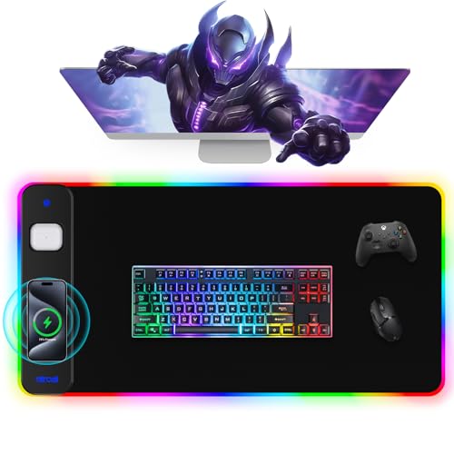 Magnetic Charging Mouse Pad 31.5x15.75, 15W Fast Wireless Charging Desk Mat, XXL Desk Pad RGB Gaming Mousepad, Home Office Large Keyboard Pad with Ultra-Smooth Surface, Non-Slip Base - color: 31.5x15.75"Magnetic RGB-Black