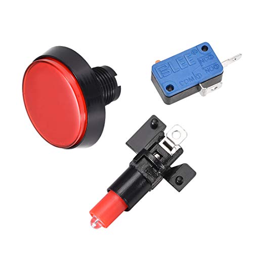 uxcell Game Push Button 60mm Round 12V LED Illuminated Push Button Switch with Micro Switch for Arcade Video Games Red 5pcs - color: Red