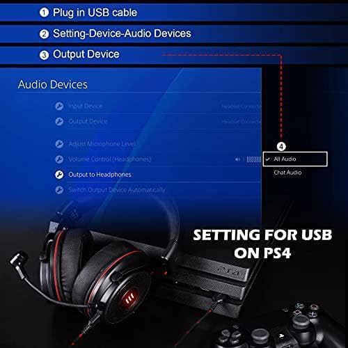 EKSA E900 Pro USB Gaming Headset for PC - Computer Headset with Detachable Noise Cancelling Mic, 7.1 Surround Sound, 50MM Driver - Headphones with Microphone for PS4/PS5, Xbox One, Laptop, Office - color: Wired Black-Red