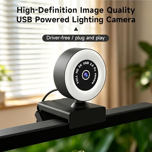 USB HD 1080P Video Webcam,with Ring Ligh and Microphoneand Rotatable Tripod& Privacy Cover for PC,, Fast AutoFocus,with Auto White Balance for Video Calls, Live Streaming Gaming & Online Meetings