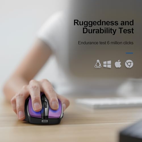 TECKNET Wireless Mouse Rechargeable, 2.4G Computer Mice with USB-A Receiver | 2.4G Connection, 800mAh Battery, 3X Faster Charging, Silent Click, 6-Level 4800 DPI, Ergonomic Design for All-day Comfort - color: Purple