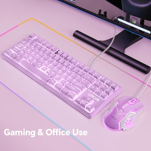 CHONCHOW LED Keyboard and Mouse Combo,Wired 87 Key | Mechanical Feel Anti-ghosting Backlight Keyboard with Multimedia Keys for Windows, Mac Desktop/Laptop/PC (Purple) - color: Purple