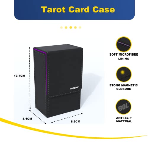 Black Tarot Card Holder with Purple Interior; Fold Top Box Case Magnetic Lid Closure; Fits Rider Waite Deck; Measures Standard Size 5.39 x 3.38 2 In (137*86*51mm) (Purple) (TRC01) - color: Purple