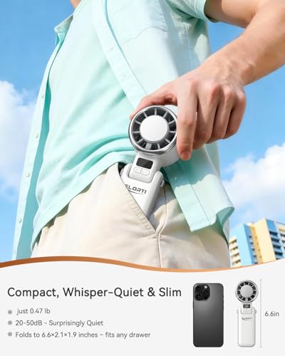 Portable Fan, Mini Fan, Personal Fan with Turbo & Ice Cooling, 5-Speed 4000mAh Rechargeable, 3-in-1 Small Travel Hand Fan, Lightweight & Quiet for Office, Beach Vacation, for Women & Men -White - color: White