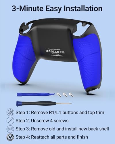 CHARM FOCUS Back Shell Grip Cover Compatible with PS5 Controller, Soft Rubber Overmold and Anti-Slip Diamond Texture, Seamless-Fit Replacement for PS5 Controller Shell, Black/Blue - color: Black/Blue