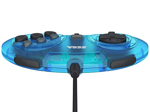 Retro-Bit Official Sega Genesis USB Controller 8-Button Arcade Pad for Sega Genesis Mini, Switch, PC, Mac, Steam, RetroPie, Raspberry Pi - USB Port - (Clear Blue) - color: Clear Blue