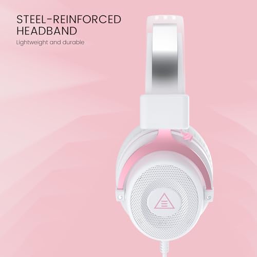 EKSA E900 Wired Gaming Headset with Microphone for PS4, PS5, Xbox | Detachable Noise Canceling Mic, 3D Surround Sound, Wired Headphone for PS4, PS5, Xbox, Computer, Laptop, Switch, Handheld - color: Pink