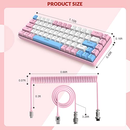 ZIYOU LANG RK-T8 Wired 65% Mechanical RGB Gaming Keyboard-Pink/White/Blue | Rainbow Backlit,Anti-ghosting,TKL,Mini 68 Key,Custom Coiled C to A Cable,Tactile Blue Switch for PS4 PS5 Xbox PC Mac Gamer - color: Pink White Blue, size: 65% Keyboard