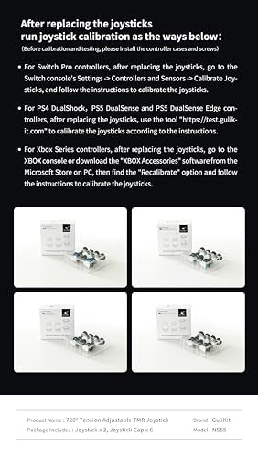 GuliKit 720° Adjustable Tension TMR Magnetic Joystick Replacement Kit, for Xbox Series X & S/Elite Series 2 Controller, Anti-drift Stick Repair Module with 3 Pairs Thumbstick Caps, Soldering Required