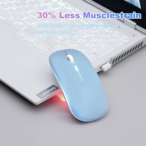 Wireless Bluetooth Mouse, Rechargeable Computer Mouse, Blue | Dual Mode - BT5.2 & 2.4G,Long Lasting,Silent RGB LED Mice,Slim Portable Mouse for Laptop,PC,Tablet,MacBook,iPad,Apple Devices - color: Blue