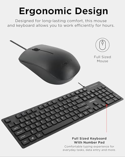 Lenovo 305 USB-C Wired Keyboard & Mouse Combo, Black, Spill-Resistant, Narrow Border, Adjustable Tilt, Full-Size Keyboard & Mouse, Compatible with Laptop, PC, Tablet, USB-C Connectivity Gaming Office - style: 305 USB C - Mouse + Keyboard