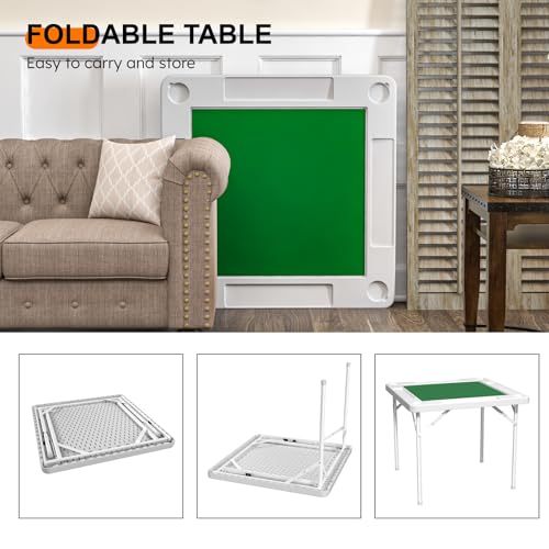 Mahjong Table, 35.4" Square Folding Card Table with Green Felt, Chip Trays, 4 Cup Holders, Multi-Game, Domino and Poker Tables for 4 Players, Portable Foldable Tables for Jigsaw Puzzles - color: White
