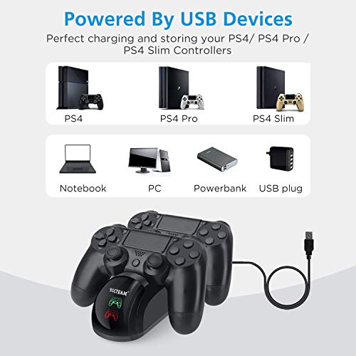 PS4 Controller Charger, Upgraded Fast-Charging Port Docking Station Stand for PS4 / P4 Slim/PS 4 Pro Controller, Black