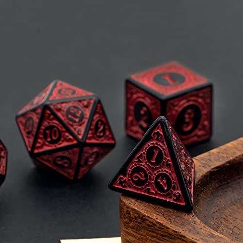 DND Dice Set-D&D Polyhedral Dice (7 Pcs) with Leather Dice Bag for Dungeons and Dragons Role Playing Dice Games RPGs (Red with Black Edge) - color: Dice- Red With Black Edge