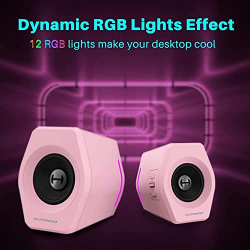 Edifier G2000 32W PC Computer Speakers for Gaming Desktop PC Laptop Mac Computer Woofer Speakers Bluetooth USB 3.5mm AUX Inputs RGB Lights Multimedia Speakers Pink - color: Pink