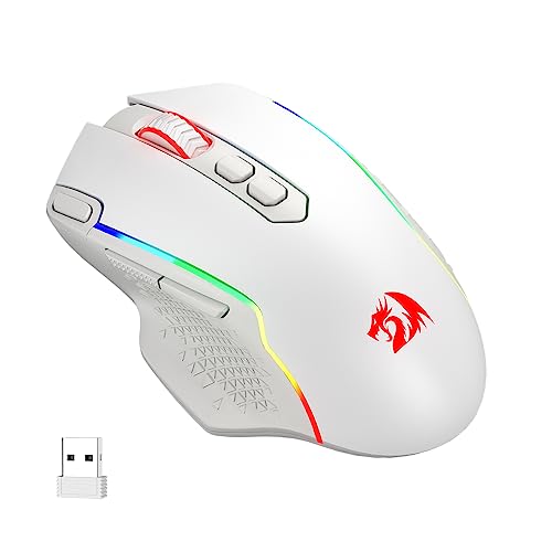 Redragon M810 PRO Wireless RGB Gaming Mouse 10000 DPI Remapping Keys | Cable-Free 0 Delay, Rapid-Fire Macro Keybinds, Vibing Backlight, Ergonomic Grip Body Comfort - color: White, style: M810 PRO