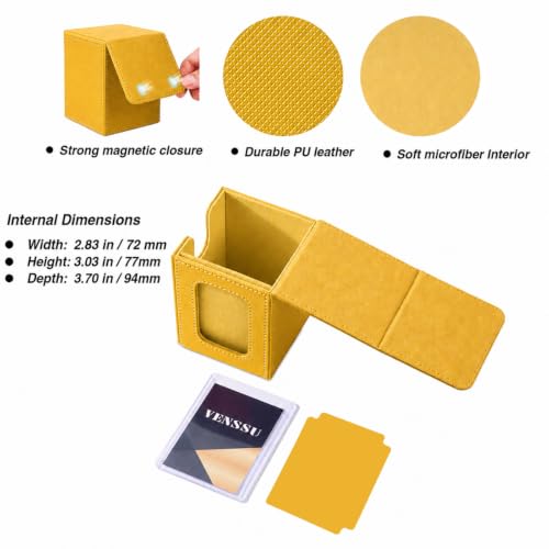 MTG Deck Box with Commander Display, Fits TCG Cards (Yellow&Yellow) | Holds 120 Single/100 Double-Sleeved Cards, Fit MTG/PTCG/OPTCG Cards, Strong Magnet, PU Leather, With 2 Dividers & 1 Toploader - color: Yellow&Yellow