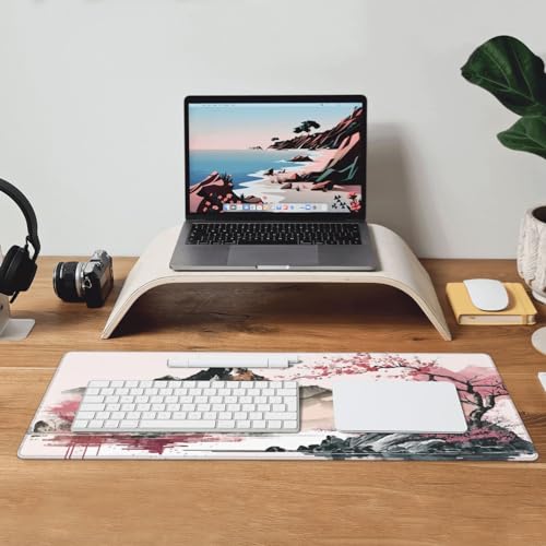 Watercolor Japanese Large Gaming Mouse Pad,Mouse Pad Gaming 31.5 x 11.8 in Mouse Mat Desk Pad,Large Desk Mat,Extended Keyboard Mousepad with Non-Slip Base and Stitched Edge for Desk Home Office - color: Watercolor Cherry Blossom
