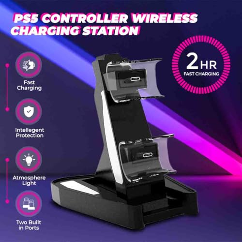 Charging Dock Station for PlayStation 5 Controllers - Vertical Controller Charger Stand, Dual Ports PS5 Charging Dock, Overcharge Protection PS5 USB Charging Station