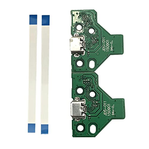 FainWan 2pcs J-D-S-011 Replacement Charging Port Assembly 12 Pin for PS4 DualShock 4, Micro USB Adaptor Charger Socket Board Connector Module for PlayStation DS4 Controller, Flex Cable