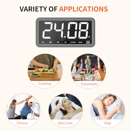 Large 7.8" Digital Timer, Magnetic LED Timer for Kitchen & Classroom | USB-C Rechargeable, Up to 99 Hours Count Up & Countdown Timer with 3 Brightness Levels, 4 Alert Modes and 3 Volume Levels - color: Space Grey