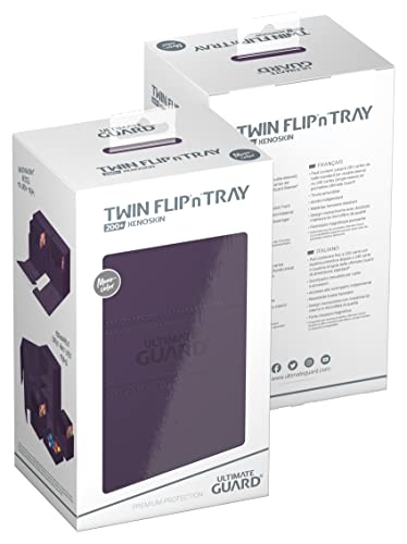 Ultimate Guard Twin Flip'n'Tray 200+, Deck Case for 200 Double-Sleeved TCG Cards + Dice Tray, Purple, Independent Magnetic Closure & Microfiber Inner Lining - color: Purple