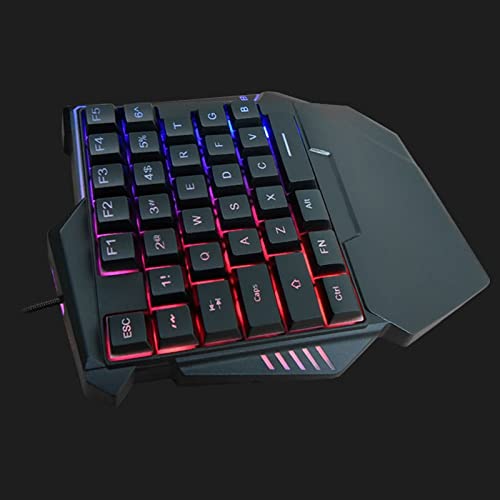 One Handed Gaming Keyboard, 35 Keys RGB Backlit Ergonomic Keyboard with Wrist Rest, Silent USB Wired Mini Gaming Keypad for PC
