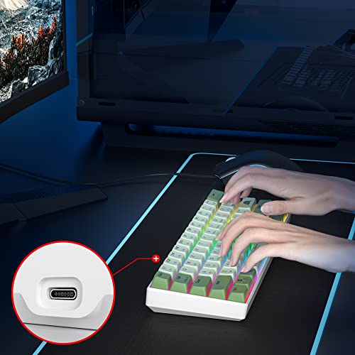 60% Mechanical Keyboard - Compact Gaming Keyboard with RGB Backlit, 61 Green Switch Keys, USB Wired for Windows Mac Laptop PC - color: 61 Matcha/Red Switch