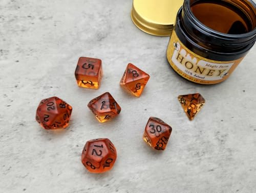 Honey Dice DND, Polyhedral Food Themed Tabletop RPG Dice Set