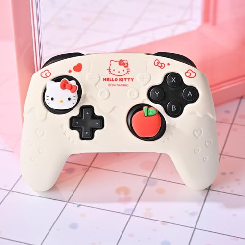 Kuitmor Silicone Switch Pro Controller Cover Skin Set, Anti-Slip Soft Protective Case for Switch Pro Controller with 2 Thumb Grip Caps and 1 Sticker (Beige Hello Kitty) - color: Beige Hello Kitty