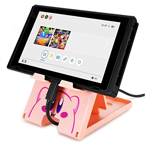 Tscope Cute Switch Stand, Compact Foldable Multi-Angle Adjustable Playstand Bracket, Portable Desktop Holder for Nintendo Switch/Switch 2 / Lite/OLED (Pink) - color: Pink