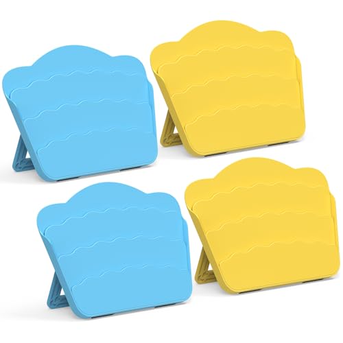 RESOVO Playing Cards Holders Stands Decks w/Foldable Tabletop Stand, 3 Layers Design for Poker UNO Cards, Playing Card Accessories, Set of 4 (2 Blue + 2 Yellow) - color: 2 Blue + 2 Yellow