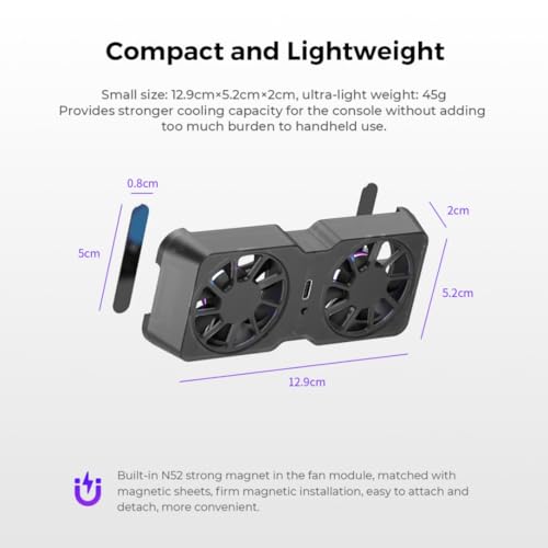 Magnetic Cooling Fan for Steam Deck for ROG Ally X for Legion Go 6000RPM 45mm Dual Fans 10-16CFM Airflow with 3 Speeds