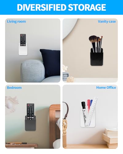 4 PCS Remote Control Holders Wall Mount, Self Adhesive TV Air Conditioner Remote Control Holder, Wall Mount Storage Holder Organizer Wall Pen Holder for Home Office School (Black White Gray Clear) - color: Black+White+Gray+Clear