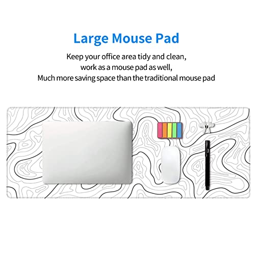 Abstract Topographic Map White Grey Black Gaming Mouse Pad Long Mouse Pad Large Desk Mat 31.5 X 11.8 Inch Mousepad with Non-Slip Base Stitched Edge Keyboard Mat for Gaming Office - color: Light Grey White