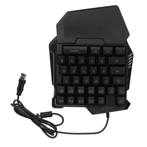 One Handed Gaming Keyboard, 35 Keys RGB Backlit Ergonomic USB Keyboard, Professional Mini Gaming Keyboard with Wrist Rest, Silent Keys for PC and Streamers