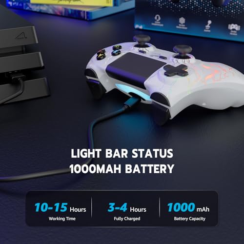 ISHAKO 2 Pack Controller for PS4, Wireless Controller for PS4/Pro/Slim/PC, Gaming Controller with RGB Lighting, 1000mAh Battery, 6-Axis Motion Control, Touchpad - Black & White - color: Black&White