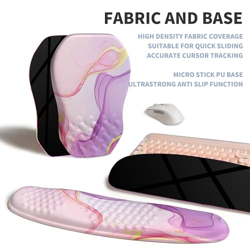 2-in-1 Ergonomic Set, Wave Keyboard Wrist Rest and Massage Slope Mouse Pad Wrist Support, Rebound Memory Foam for Relieve Carpal Tunnel Syndrome and Wrist Pain (Pink Purple Marble) - color: Pink Purple Marble