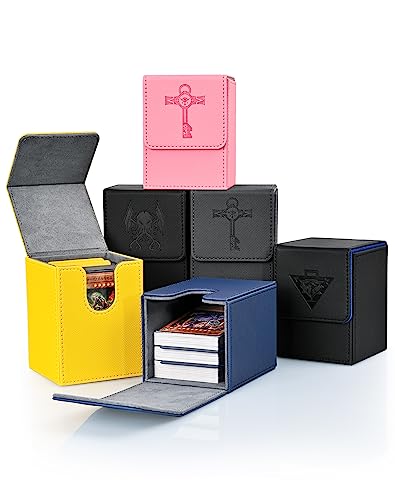 ZLCA Card Deck Box for MTG Yugioh TCG, Card Storage Box | with Dividers Holds 100+ Sleeved Cards, Premium Card Deck Case Compatible with CCG Trading Cards (Black&Blue,Puzzle) - color: Black&Blue