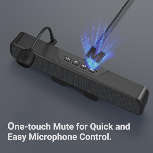 INGA Computer Speakers with Detachable Mic, Plug and Play Desktop Speakers, One-Touch Mute Microphone, Stereo & Bass, Easily Clamps to Monitor, Compatible with PC, MAC, Laptop - size: Speaker with Mic